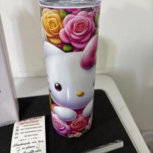 Graphic Stainless Steal Tumbler-Floral Hello Kitty- 20oz Cup With Straw - Picture 1 of 9